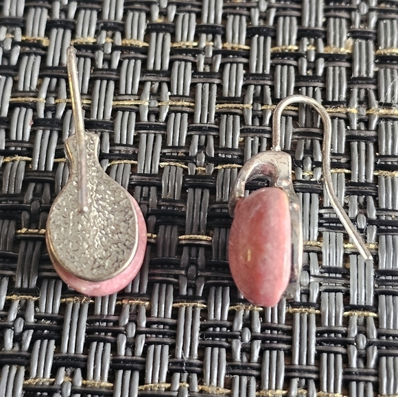 Rhodium Plated Rhodochrosite Dangle Earrings - Picture 4 of 5